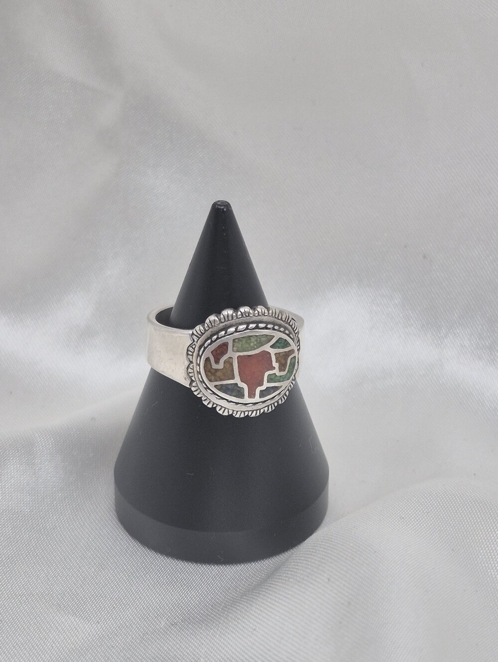 Relios Carolyn Pollack Sterling Silver  Gemstones Inlay Statement Ring Sz 8